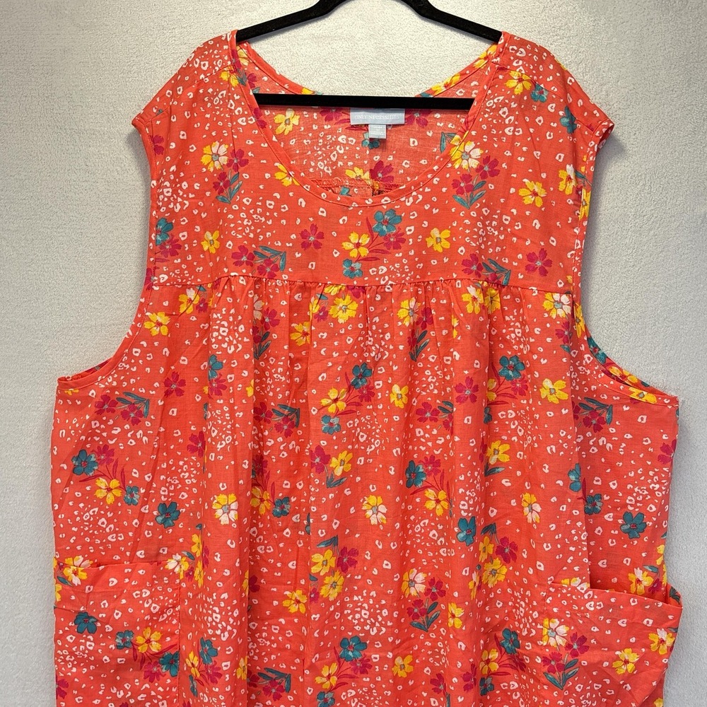 Only Necessities House Dress Womens 6X Orange Floral Sleeveless Pockets Muu Muu - Picture 3 of 11